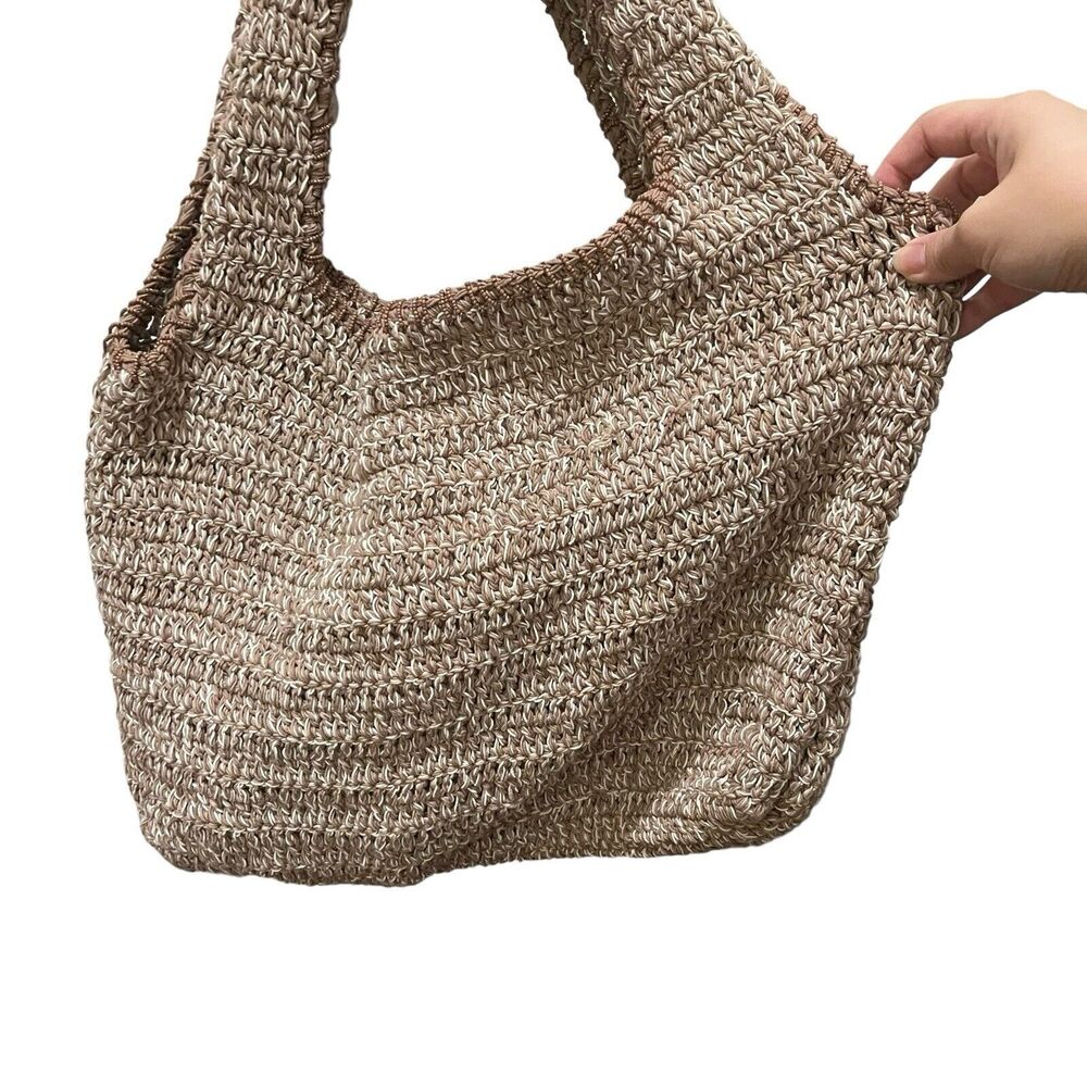 Free People Got Me in Stitches Tote Bag Brown One Size Boho Slouchy Crochet - Picture 5 of 13
